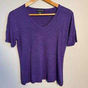 KUTENAI Clothing Company Purple V-Neck‎ Short Sleeve Bamboo Knit Sweater XL Soft